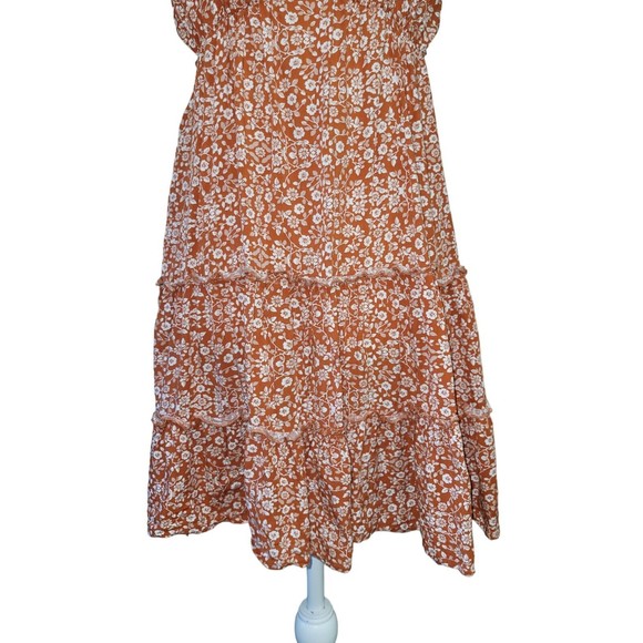 SANS SOUCI Orange Floral Baby Doll Dress Women's M Deep V-neck Strappy Strapless - Picture 5 of 10